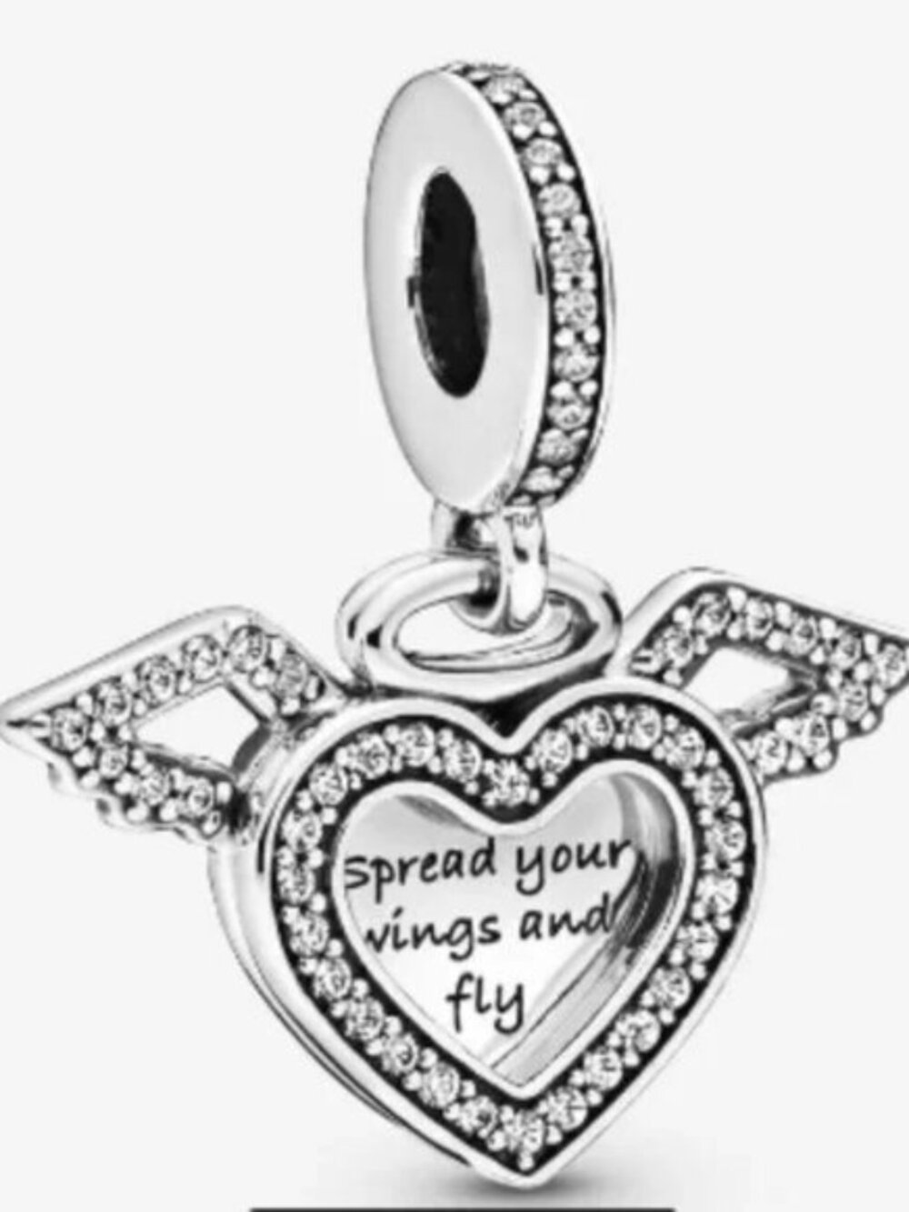 Pandora Heart and Angel Wings Dangle Cubic Zirconia Charm